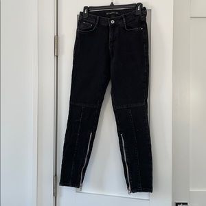 Zara Moto Black Skinny Jeans with Zipper Accent